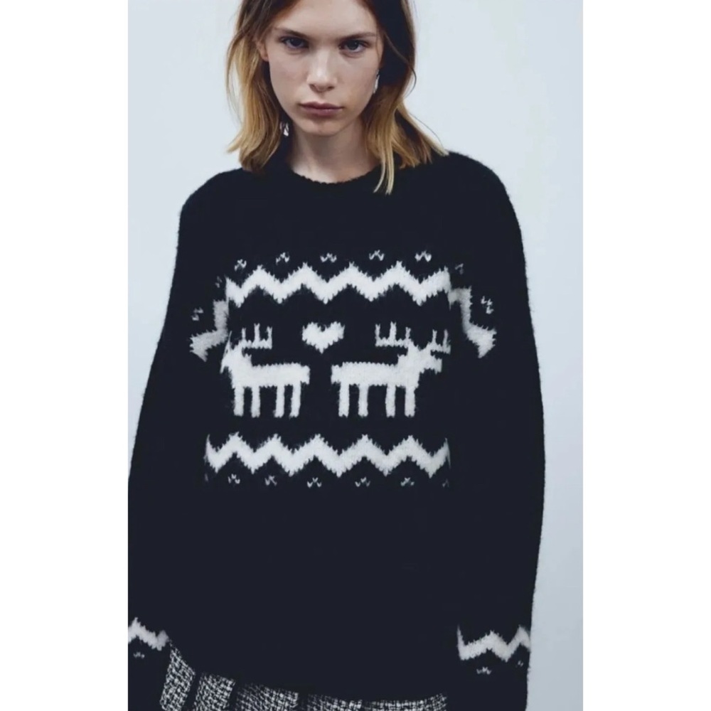 H&M Moose Print Alpaca and Wool Chunky Winter Sweater Small